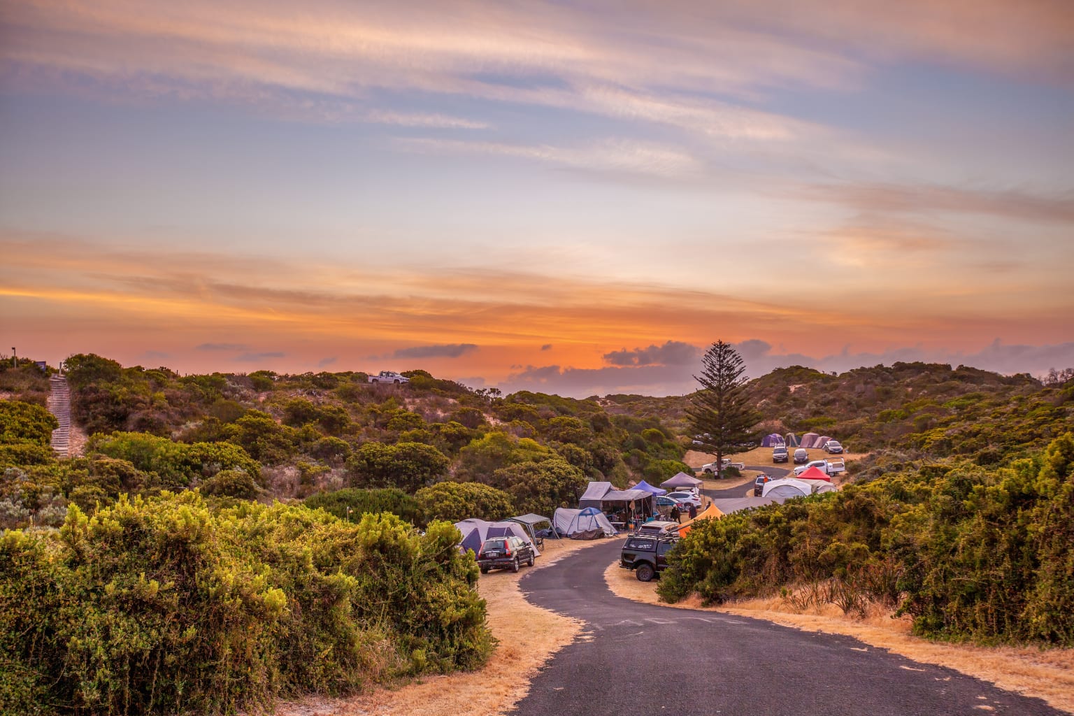 Australia aerial view of camping.