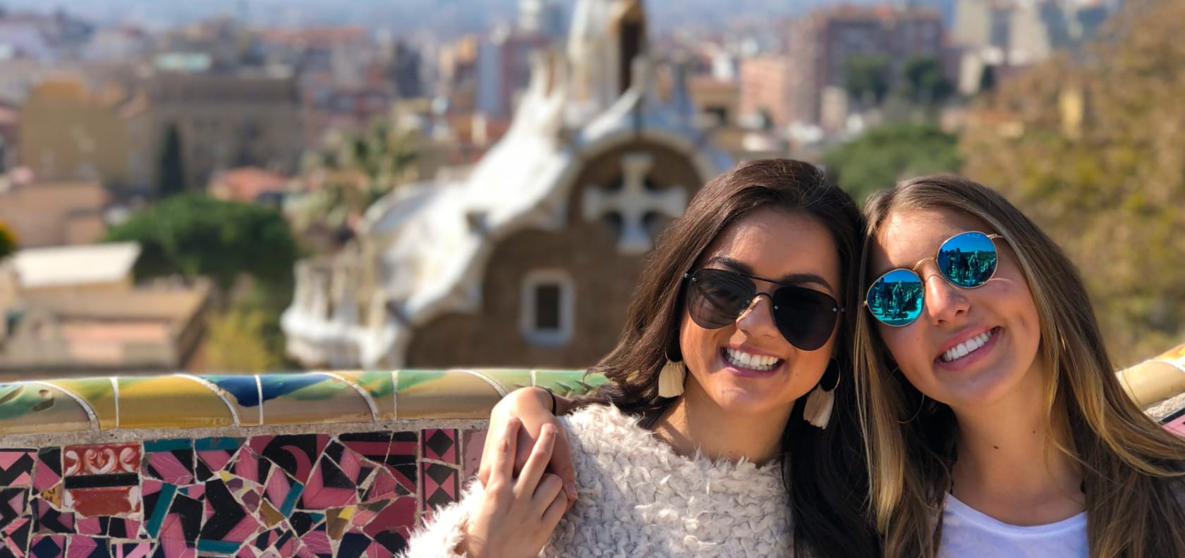 Girls smiling in Barcelona.