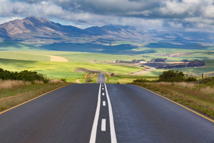 A road on a green landscape.