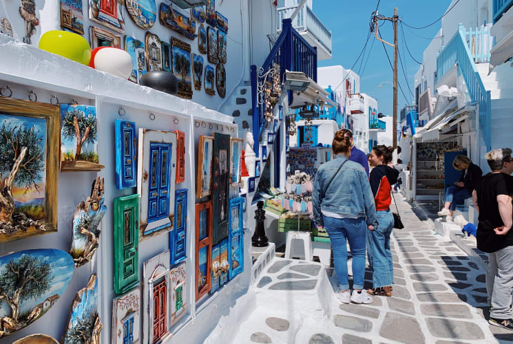 A street covered in colorful art.