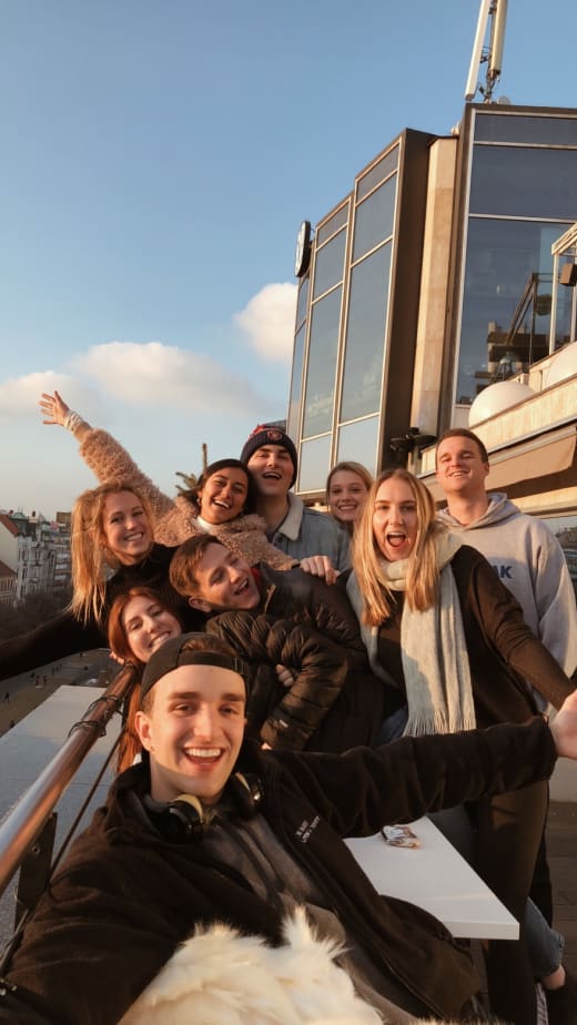 A group of happy students in Prague.