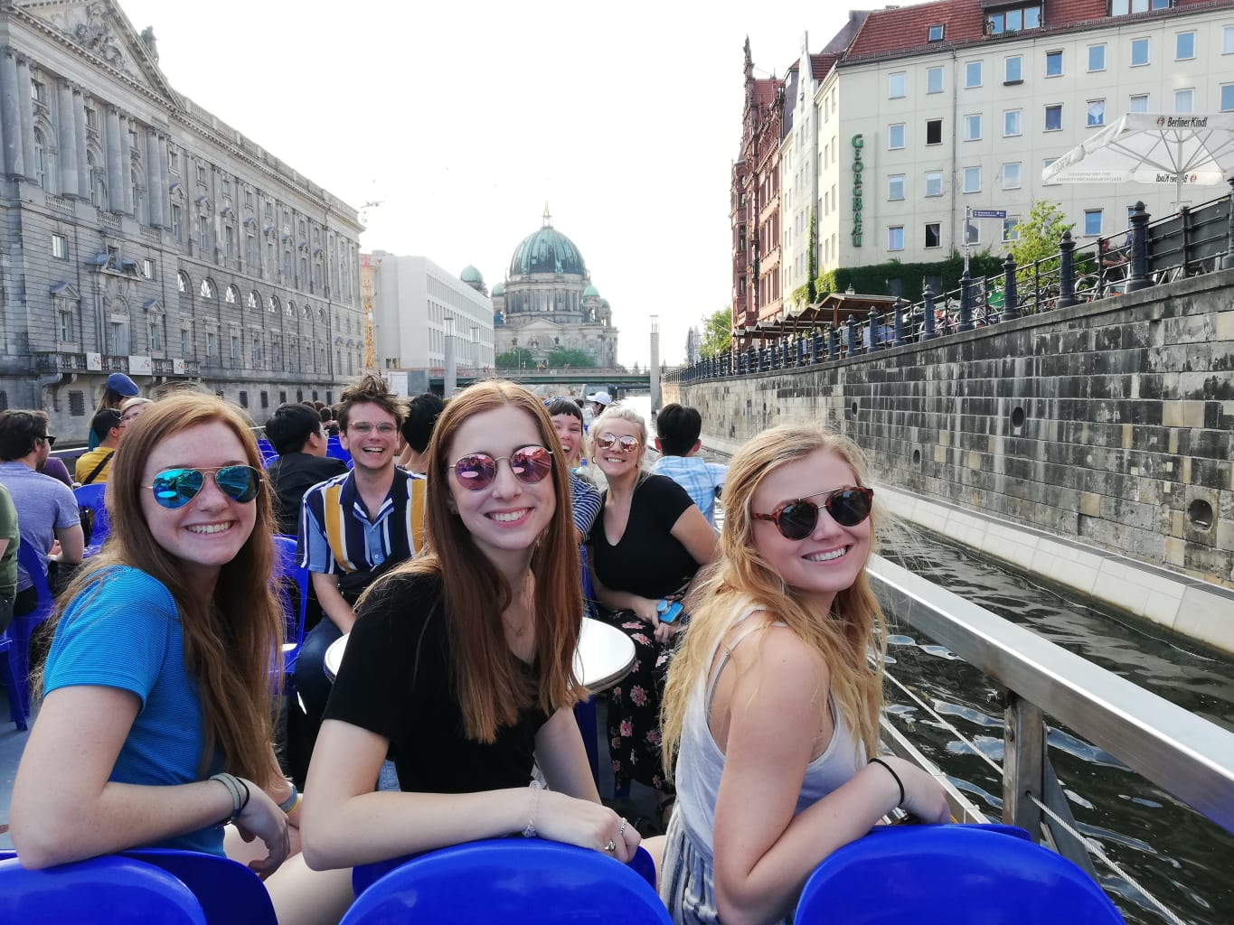 A group of students on a boat tour in Germany.