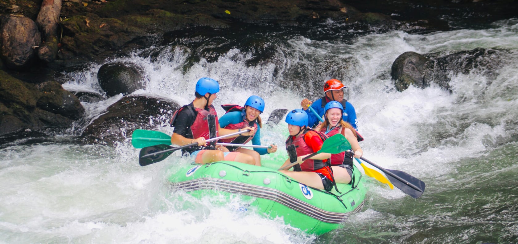 People river rafting.