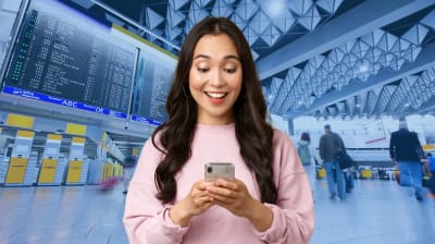 Young Woman on Phone in Airport